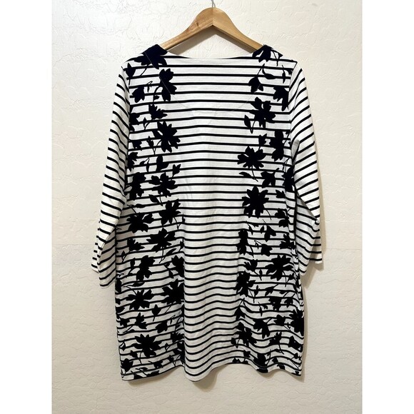 Joules Womans Floral Long Top Size 14 Striped 3/4 Sleeve Old Money Pockets Artsy - Picture 11 of 13